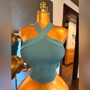 Sincerly Jules Teal Ribbed Cross-Neck Tank